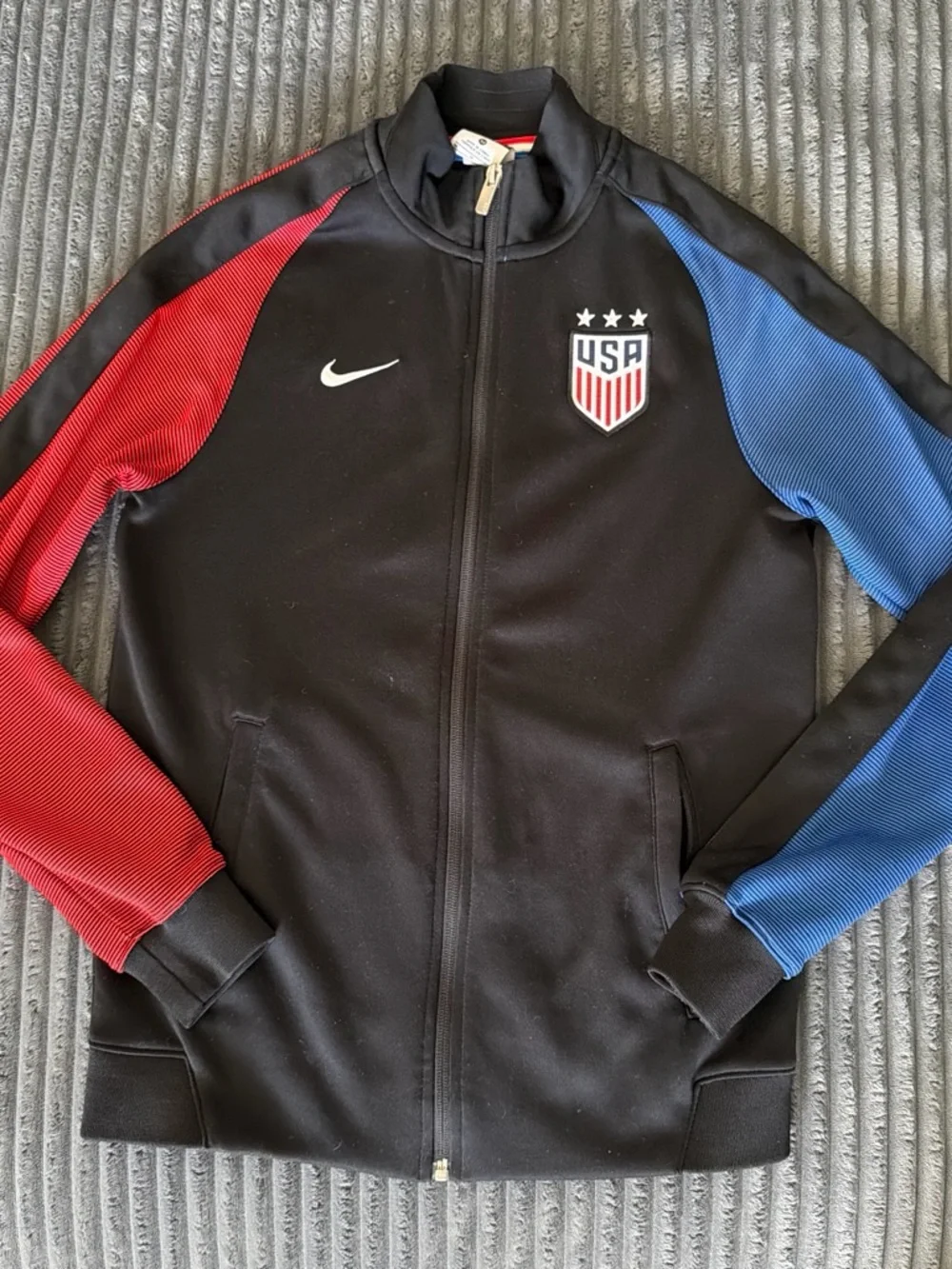 Nike Black Track Jacket with Red & Blue Sleeves